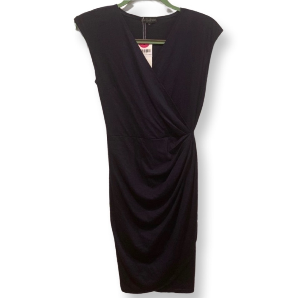 V-Neck Sheath Faux Wrap Navy Dress NWT Size Medium